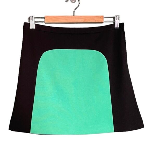 Vivienne Tam Skirt Mod Black Kelly Green Color-block Ponte Knit Mini Size 6 - Picture 9 of 9